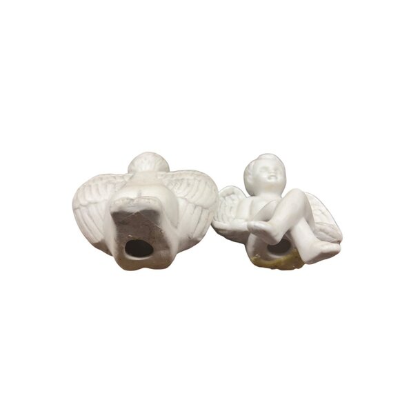 Set Of 2 White Ceramic Angel Figurines With Wings - Sitting & Praying Design - Picture 4 of 4